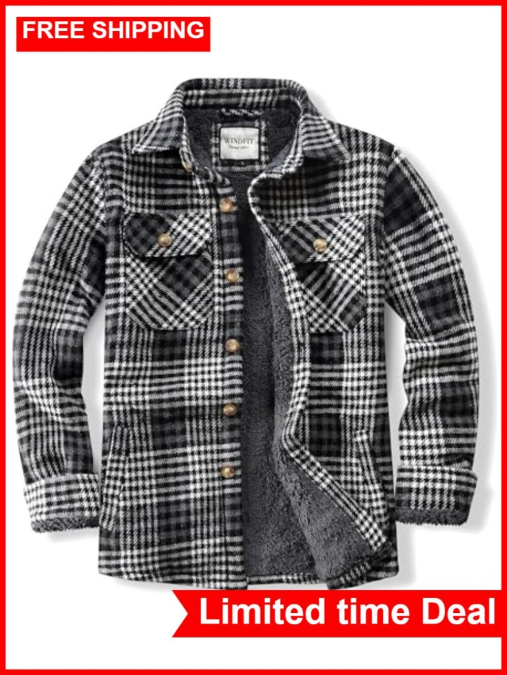 Men's Cotton Sherpa Lined Flannel Shirt Jacket Button Down Plaid